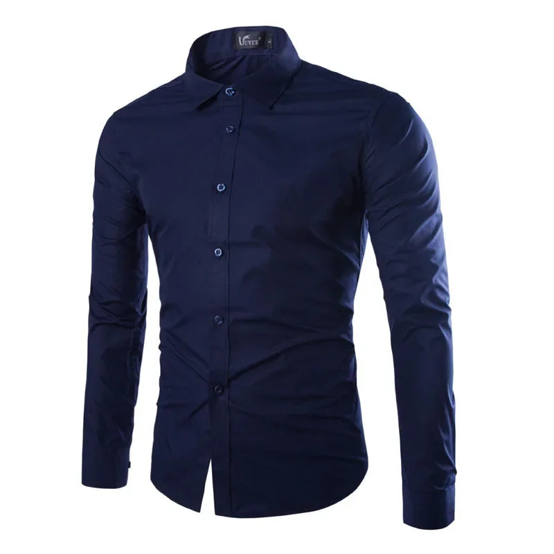 Men's Slim Fit Business Shirt - Solid Long Sleeve Formal - SlayGood
