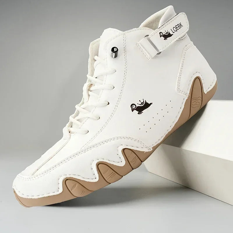 Men's High-Top Leather Sneakers - Slip-On Casual Shoes