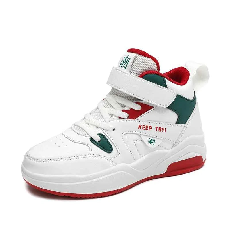 Boys High-Top Leather Sneakers - Kids Sports Shoes