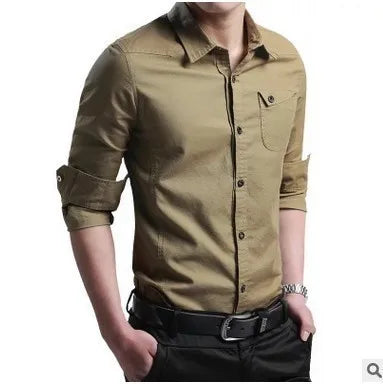 Men's Cotton Business Casual Shirt - Long Sleeve Solid - SlayGood