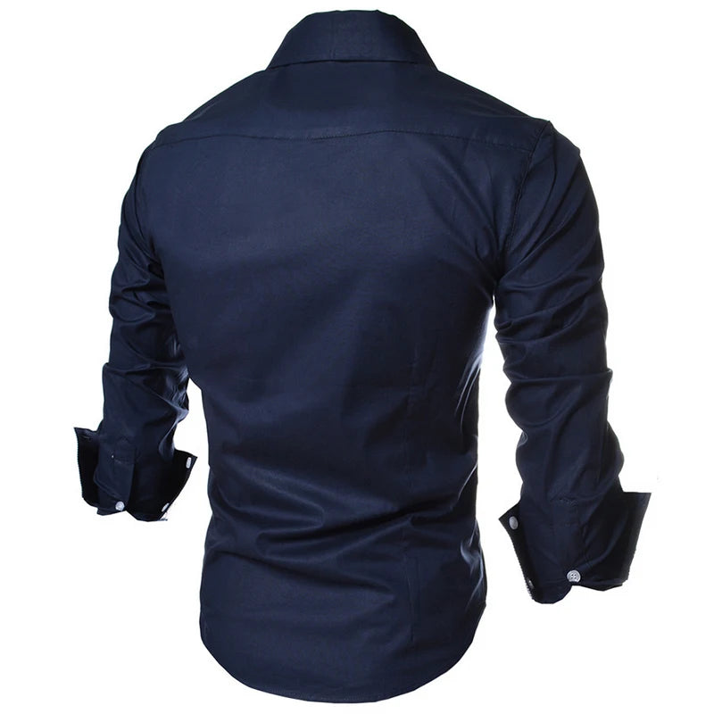 Men's Slim Fit Business Shirt - Solid Long Sleeve Formal - SlayGood