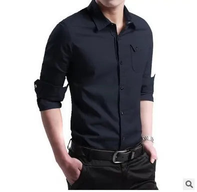 Men's Cotton Business Casual Shirt - Long Sleeve Solid - SlayGood
