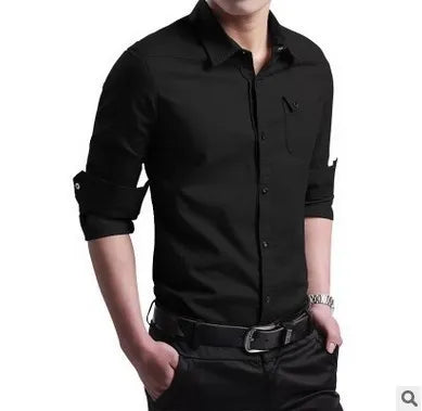 Men's Cotton Business Casual Shirt - Long Sleeve Solid - SlayGood