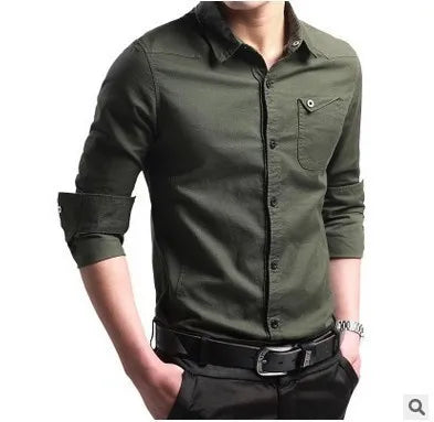 Men's Cotton Business Casual Shirt - Long Sleeve Solid - SlayGood