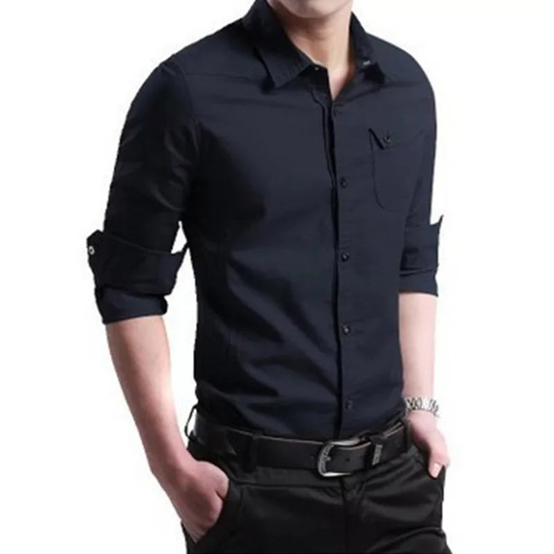 Men's Cotton Business Casual Shirt - Long Sleeve Solid - SlayGood
