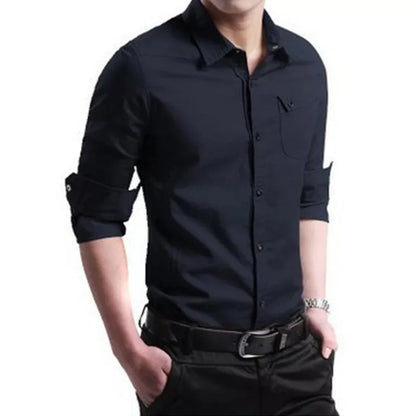 Men's Cotton Business Casual Shirt - Long Sleeve Solid - SlayGood