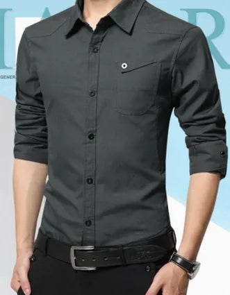 Men's Cotton Business Casual Shirt - Long Sleeve Solid - SlayGood