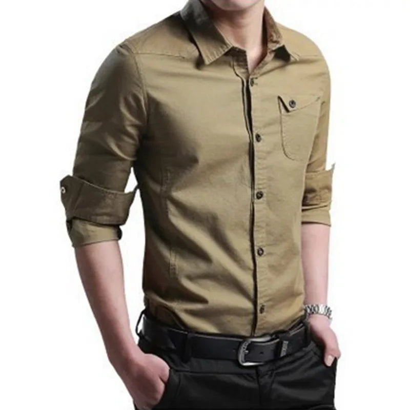 Men's Cotton Business Casual Shirt - Long Sleeve Solid - SlayGood