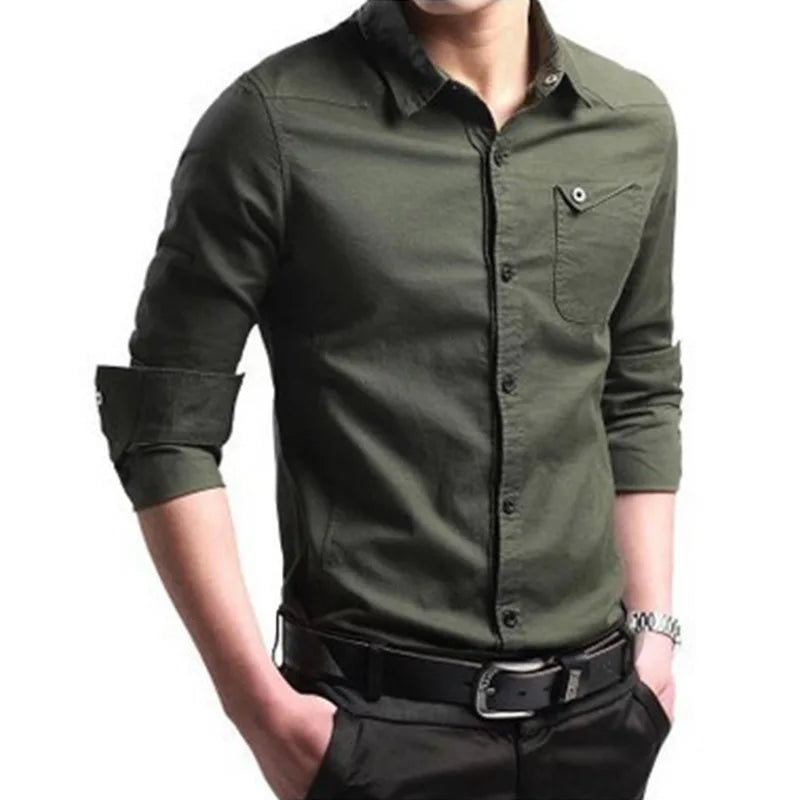 Men's Cotton Business Casual Shirt - Long Sleeve Solid - SlayGood