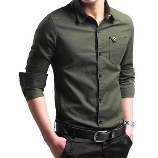 Men's Cotton Business Casual Shirt - Long Sleeve Solid - SlayGood