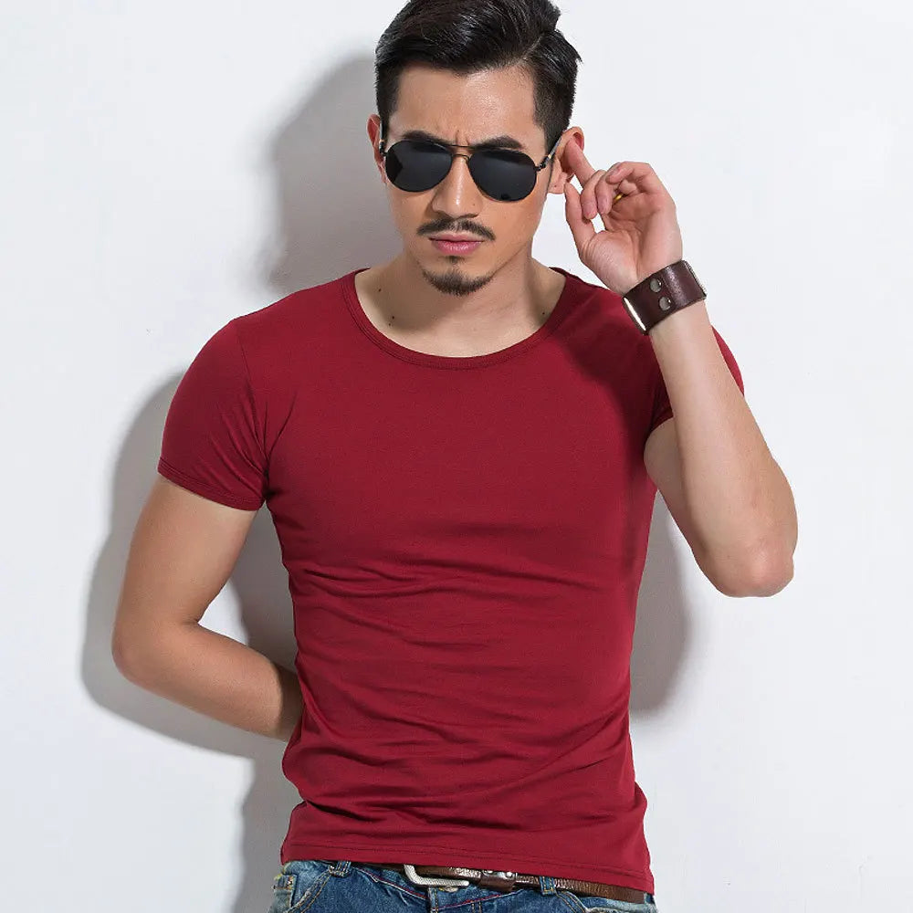 Men's Slim Fit Casual T-Shirt - Solid Color O-Neck Tee - SlayGood