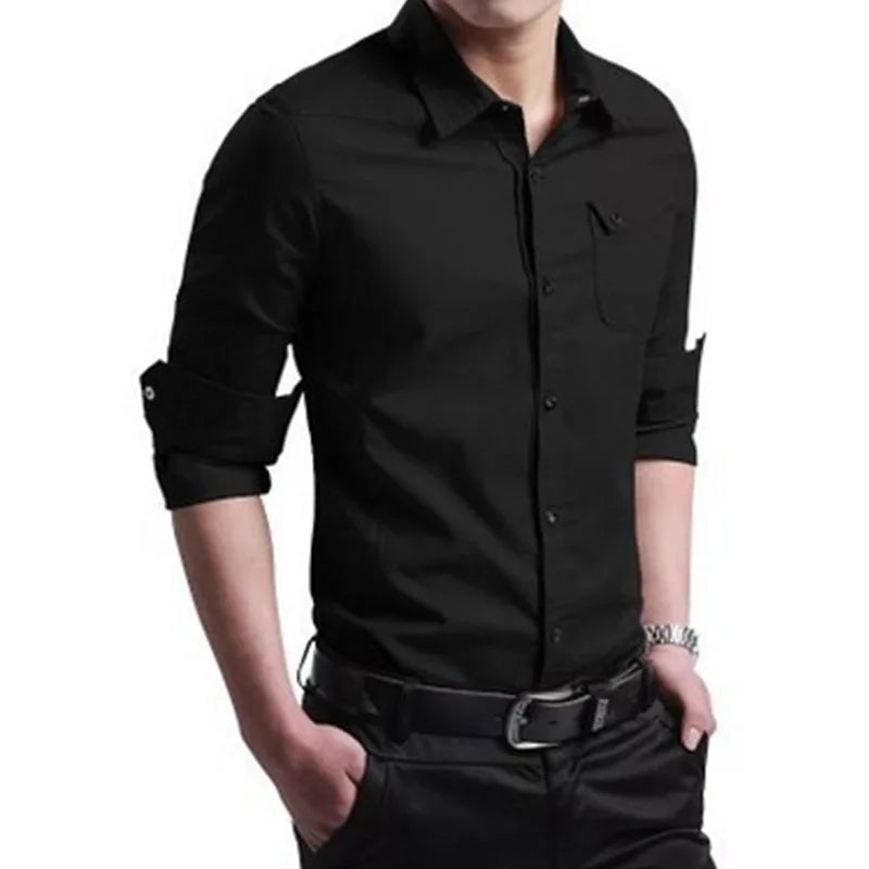 Men's Cotton Business Casual Shirt - Long Sleeve Solid - SlayGood
