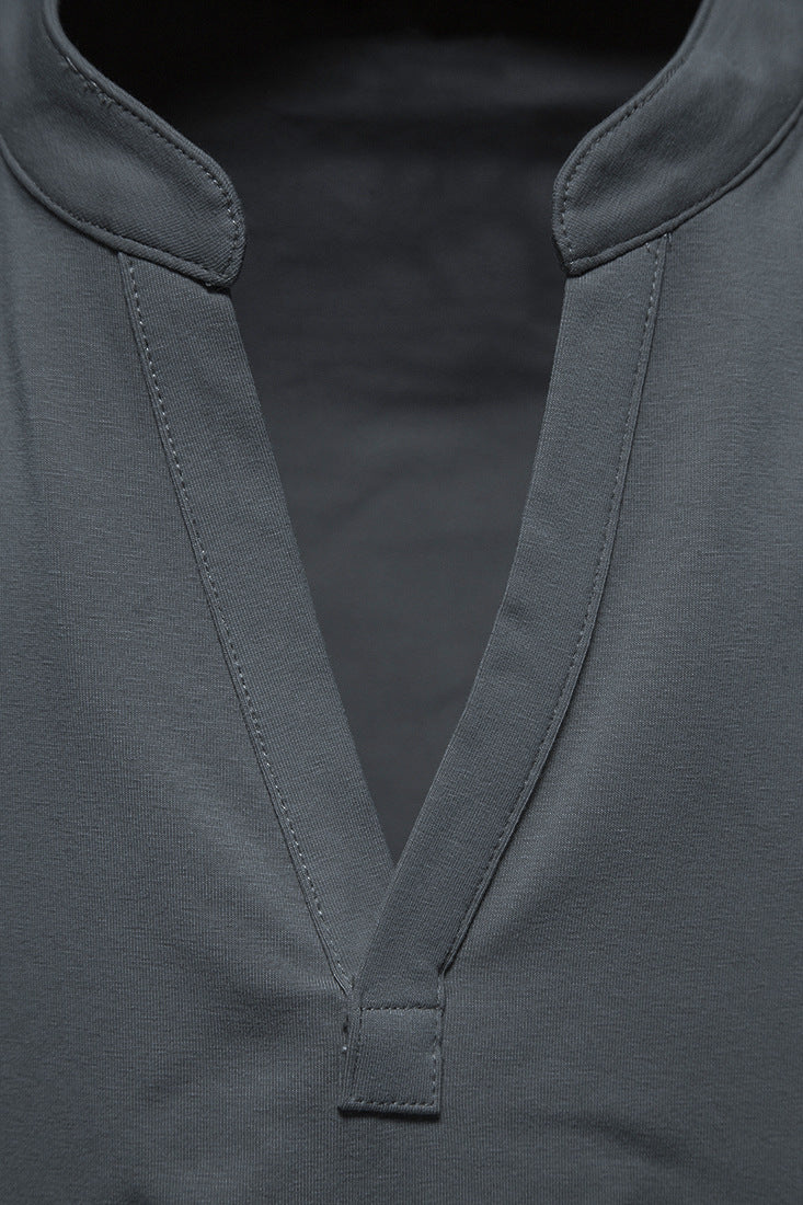 Men's Cotton Henley T-Shirt - Stand Collar Casual Tee - SlayGood