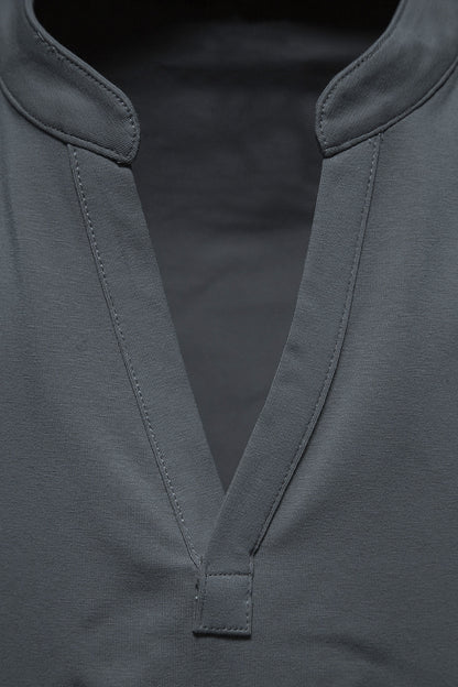 Men's Cotton Henley T-Shirt - Stand Collar Casual Tee - SlayGood