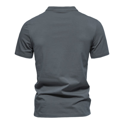 Men's Cotton Henley T-Shirt - Stand Collar Casual Tee - SlayGood