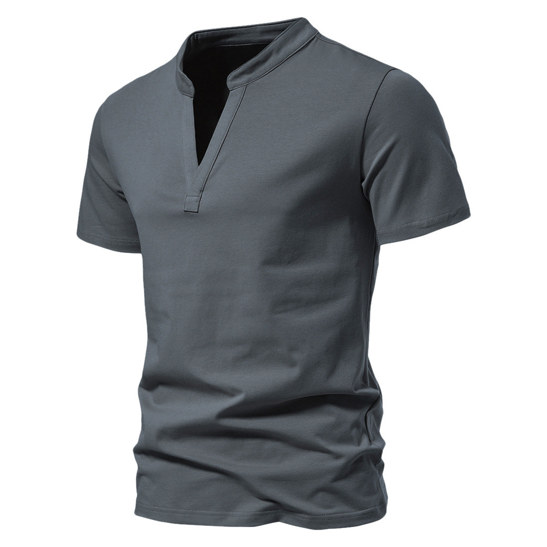 Men's Cotton Henley T-Shirt - Stand Collar Casual Tee - SlayGood