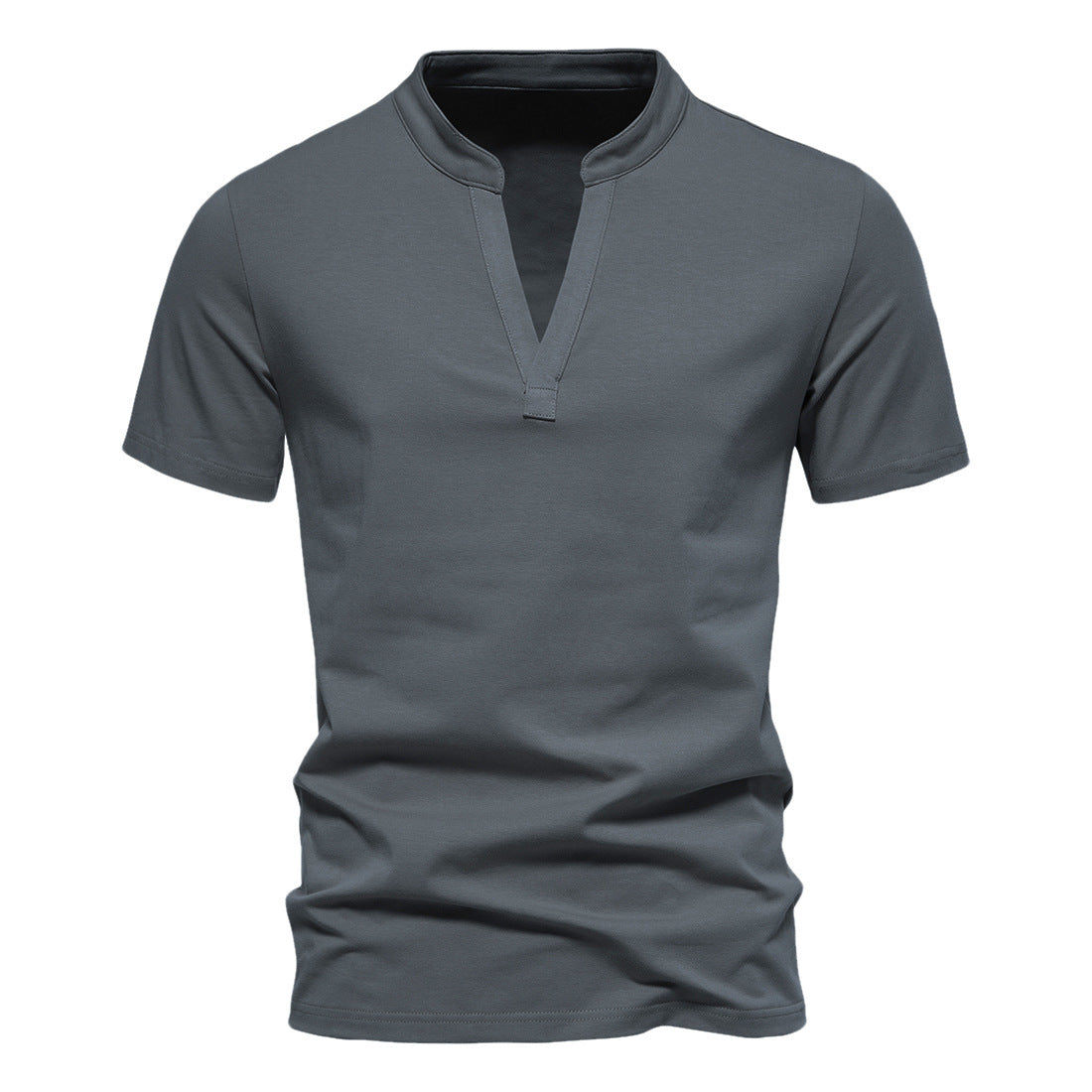 Men's Cotton Henley T-Shirt - Stand Collar Casual Tee - SlayGood