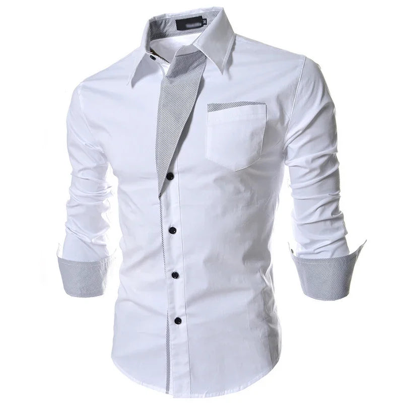 Men's Slim Fit Business Shirt - Solid Long Sleeve Formal - SlayGood