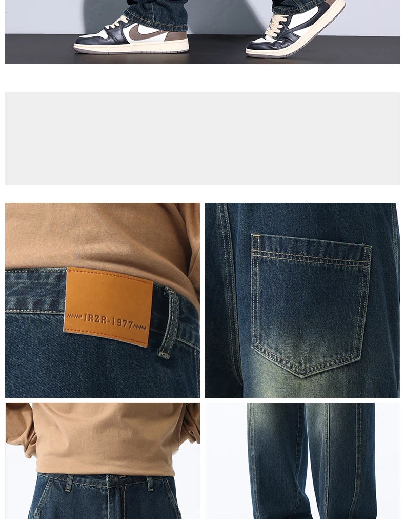 Men's Cotton Cargo Jeans - Vintage Loose Fit Denim - SlayGood