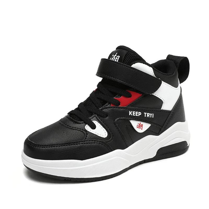 Boys High-Top Leather Sneakers - Kids Sports Shoes
