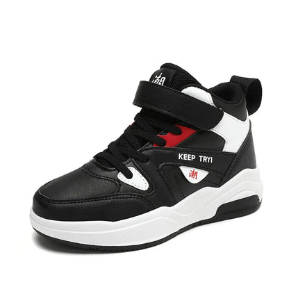 Boys High-Top Leather Sneakers - Kids Sports Shoes