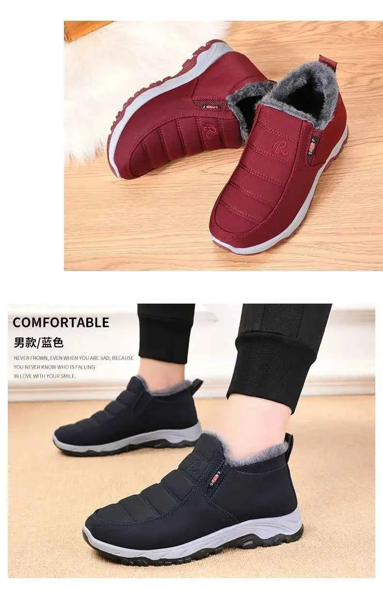 Women's Winter Ankle Boots - Warm Plush Lined Slip-On Shoes