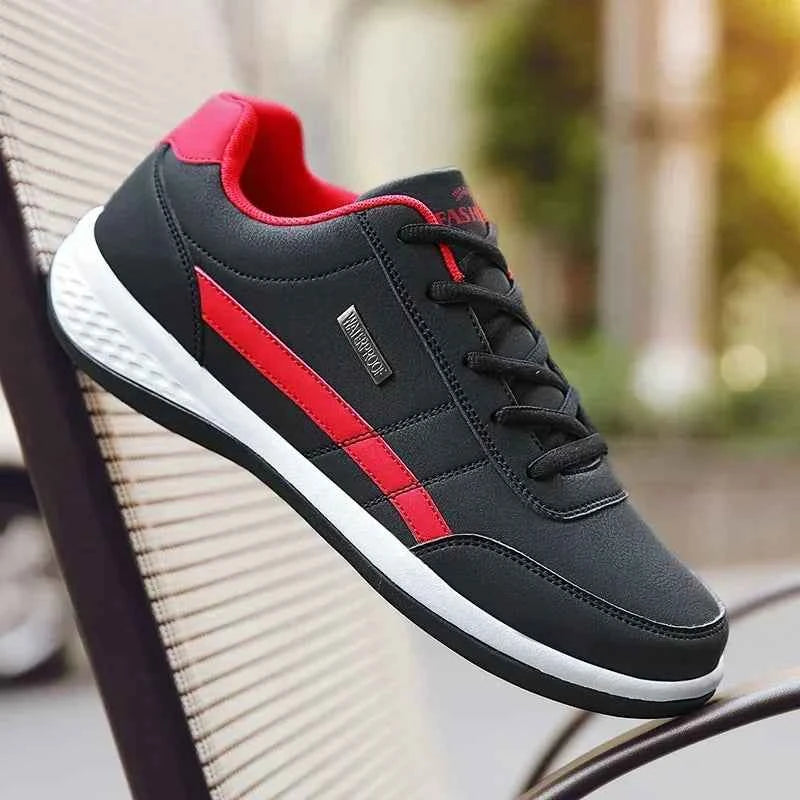 Men's Waterproof Leather Sneakers - Casual Lace-Up Shoes