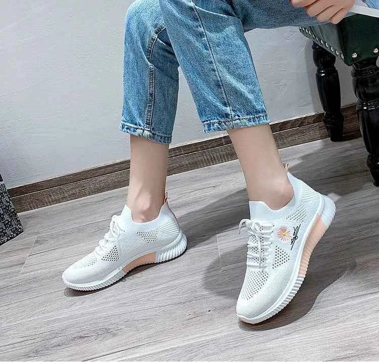 Okkdey Women's Casual Sneakers Comfortable Stretch Fabric Tennis Shoes