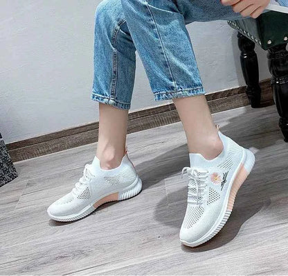 Okkdey Women's Casual Sneakers Comfortable Stretch Fabric Tennis Shoes