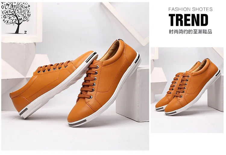 Men's Casual Leather Sneakers - Breathable Walking Shoes