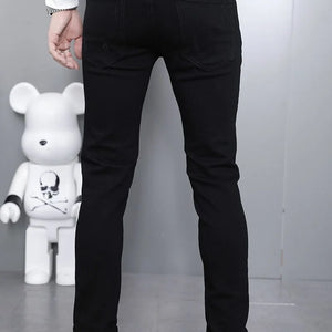 Men's Ripped Straight Leg Jeans - Black Stretch Denim - SlayGood