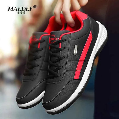Men's Waterproof Leather Sneakers - Casual Lace-Up Shoes