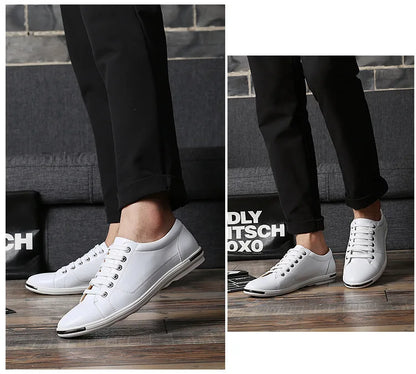 Men's Casual Leather Sneakers - Breathable Walking Shoes