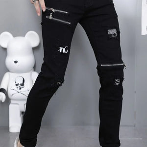 Men's Ripped Straight Leg Jeans - Black Stretch Denim - SlayGood