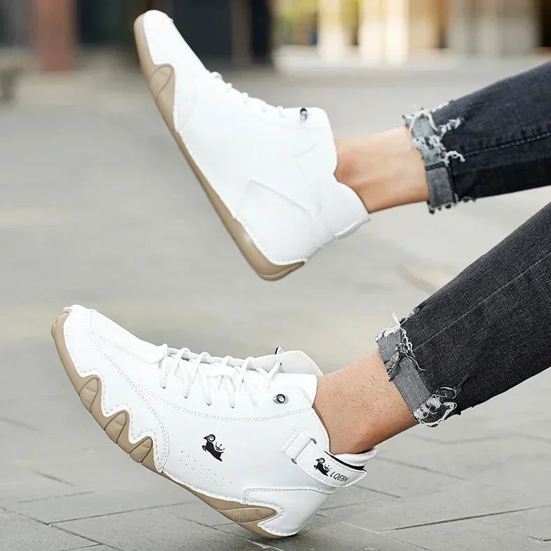 Men's High-Top Leather Sneakers - Slip-On Casual Shoes