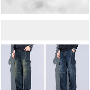 Men's Cotton Cargo Jeans - Vintage Loose Fit Denim - SlayGood