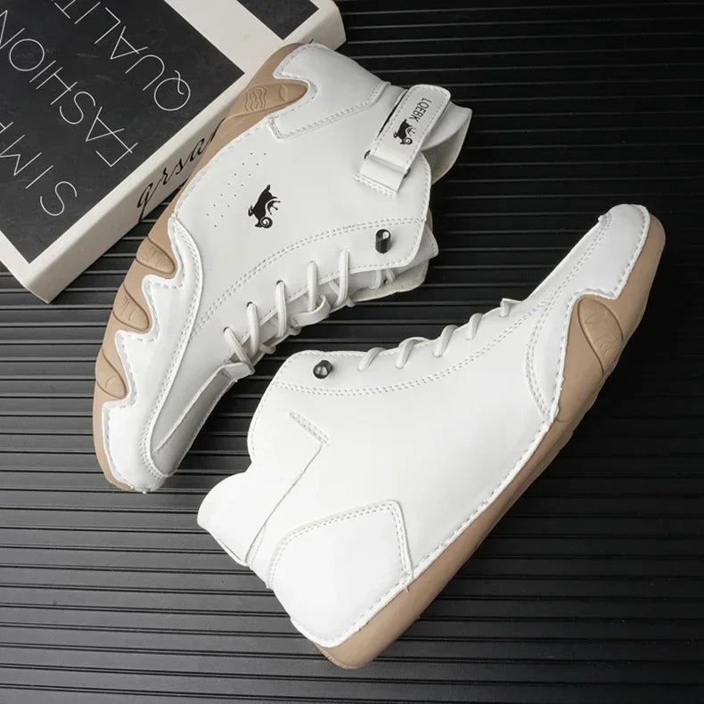 Men's High-Top Leather Sneakers - Slip-On Casual Shoes