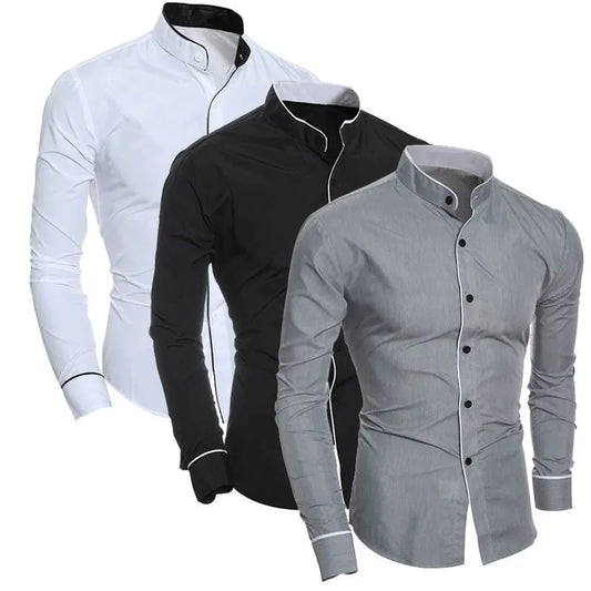 Men's Slim Fit Stand Collar Shirt - Smart Casual Long Sleeve - SlayGood