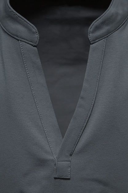 Men's Cotton Henley T-Shirt - Stand Collar Casual Tee - SlayGood