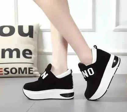 Women's Platform Wedge Sneakers - High Heel Casual Shoes