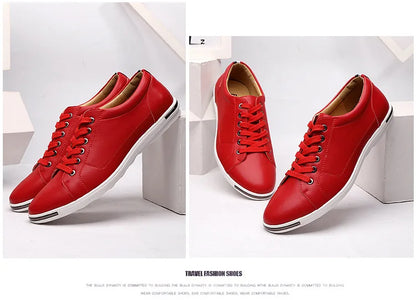 Men's Casual Leather Sneakers - Breathable Walking Shoes