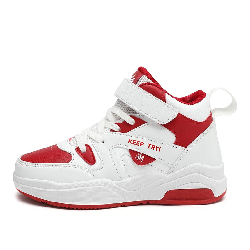 Boys High-Top Leather Sneakers - Kids Sports Shoes