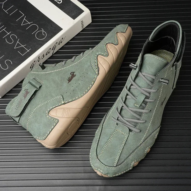 Men's High-Top Leather Sneakers - Slip-On Casual Shoes