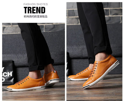 Men's Casual Leather Sneakers - Breathable Walking Shoes