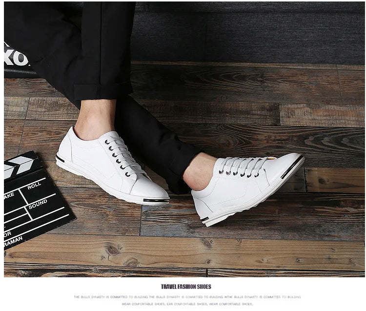 Men's Casual Leather Sneakers - Breathable Walking Shoes