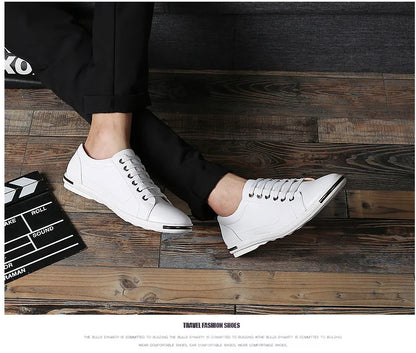 Men's Casual Leather Sneakers - Breathable Walking Shoes