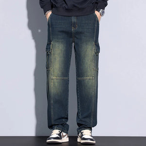 Men's Cotton Cargo Jeans - Vintage Loose Fit Denim - SlayGood