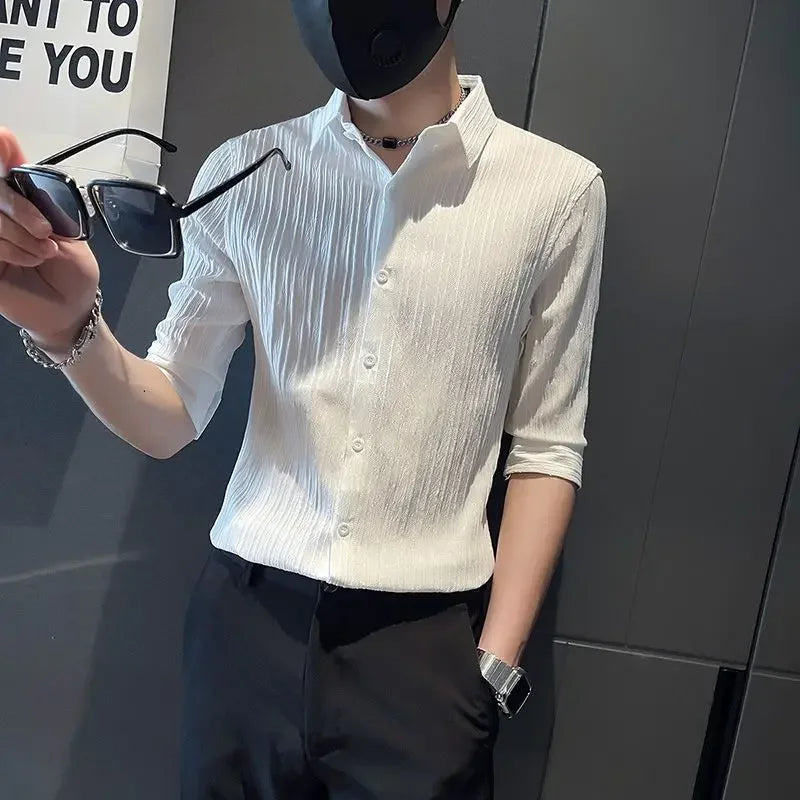 Men's Casual Half Sleeve Shirt - Striped Button-Down - SlayGood