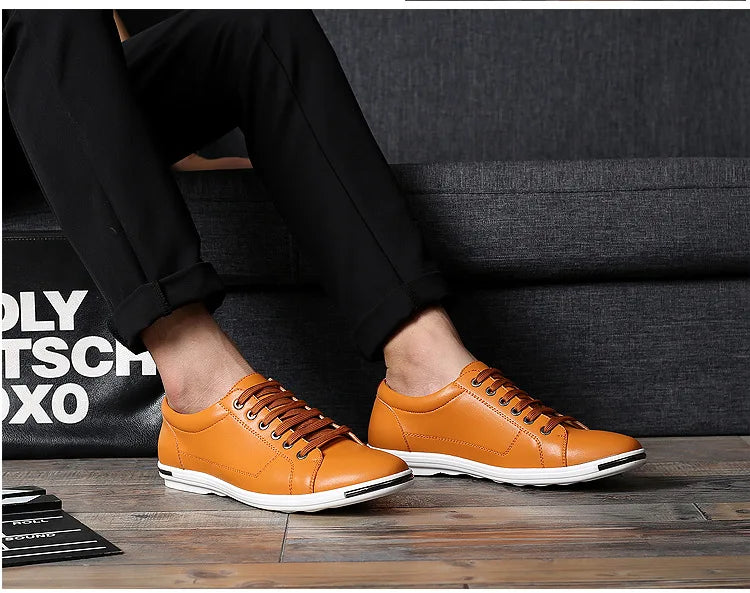 Men's Casual Leather Sneakers - Breathable Walking Shoes