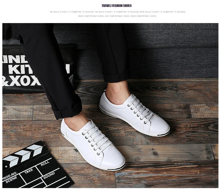 Men's Casual Leather Sneakers - Breathable Walking Shoes